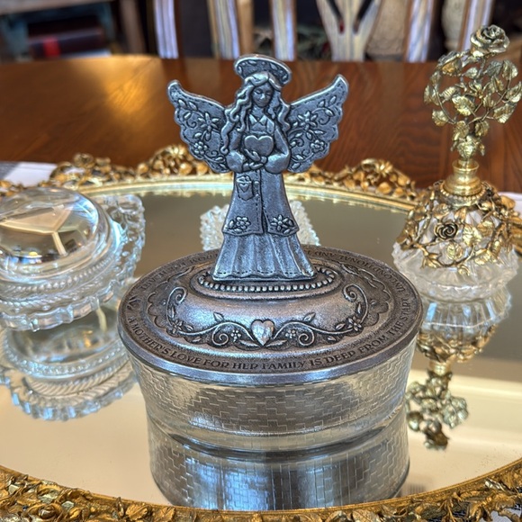 Vintage Pewter and Glass Angel Candy Dish - Picture 6 of 14